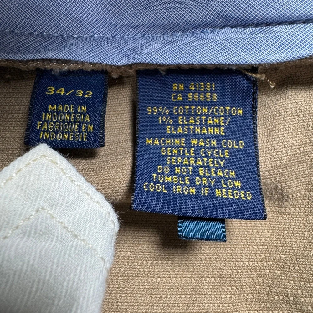 Polo Ralph Lauren Men's 34x32 Brown Corduroy Pants Classic Fit Stretch Preppy